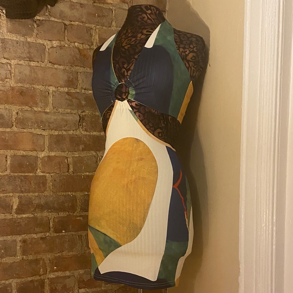 Colorful Halter Dress with Cutout